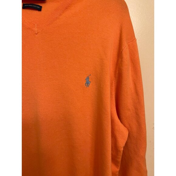 Polo Ralph Lauren Sweater Men XL Orange Pima Cotton V Neck Knit Lightweight/Prep - Picture 4 of 11
